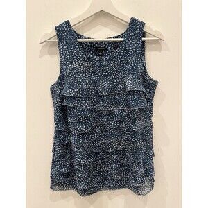 Ann Taylor Ruffle Tiered Top Blouse Women Sz Small Boho blue flowy Sleeveless